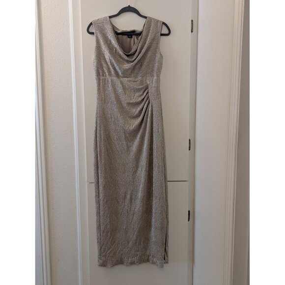 Lauren Ralph Lauren Evening Metallic Cowl Neck Sleeveless Gown Size 8 Champagne - Picture 1 of 7